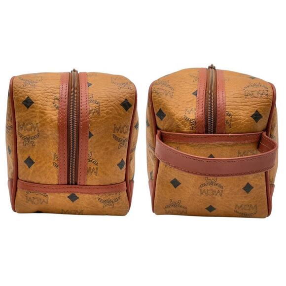 MCM Vintage Visetos Monogram Canvas Toiletry Barrel Bag Nappa Leather Trim - Picture 10 of 16